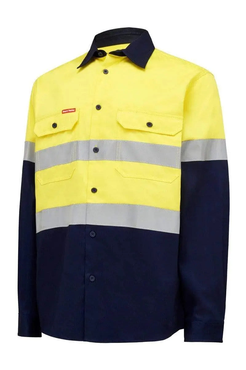 Hard Yakka Long Sleeve Hi Vis Taped Shirt Y04610 Work Wear Hard Yakka Yellow/Navy (YNA) S